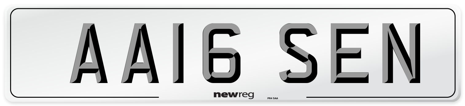 AA16 SEN Number Plate from New Reg